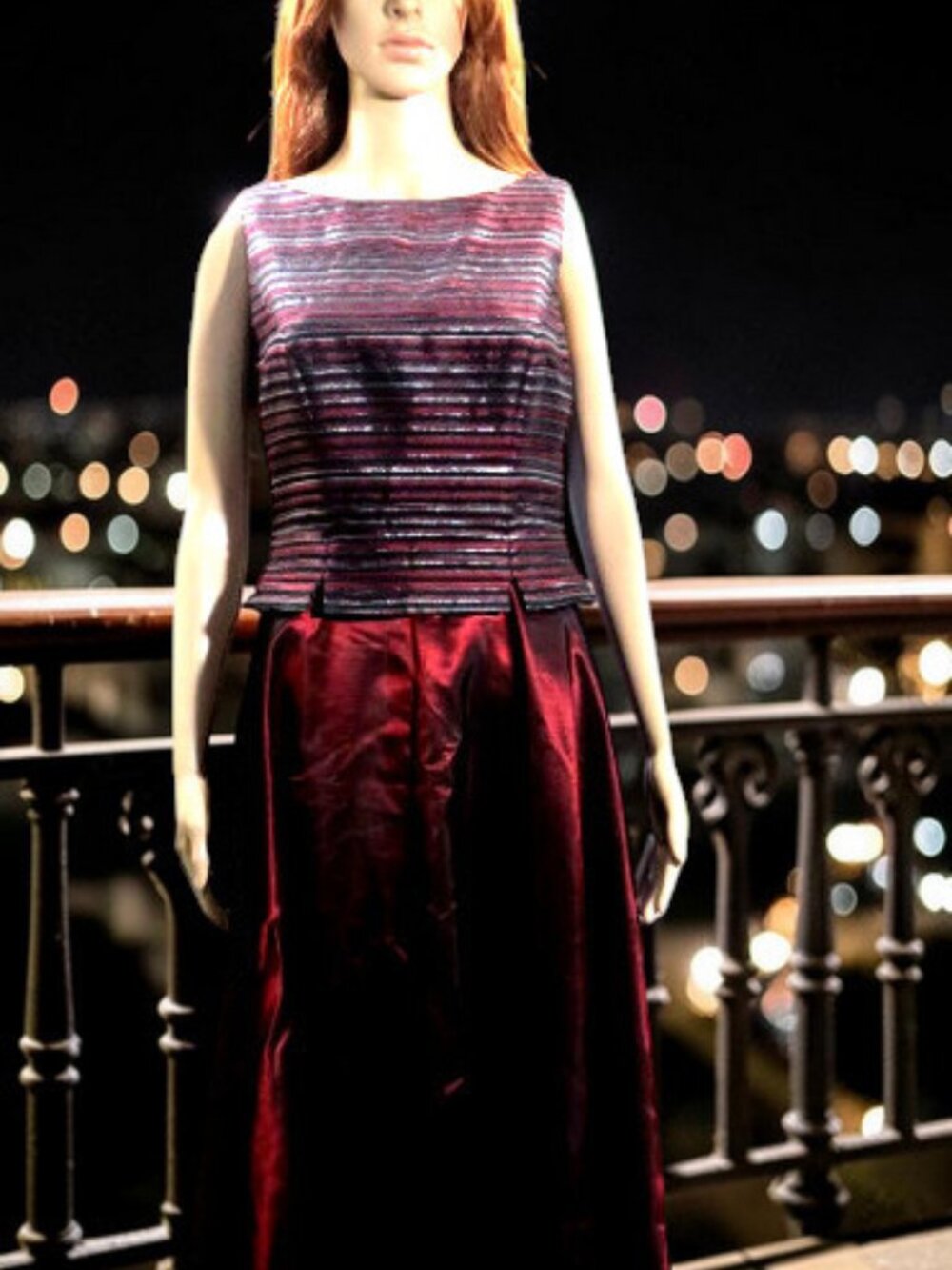 Burgundy & Silver Long Sleeveless Gown